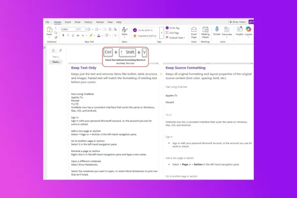В OneNote появилась возможность вставки без форматирования