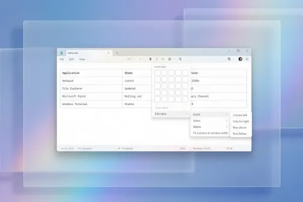 Notepad на Windows 11 поддерживает таблицы Markdown