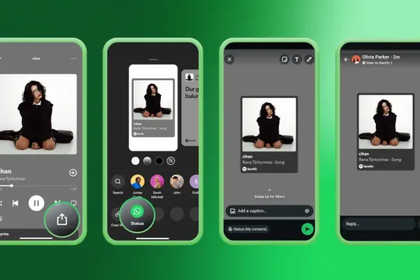 Spotify внедряет функцию обмена музыкой в WhatsApp Status