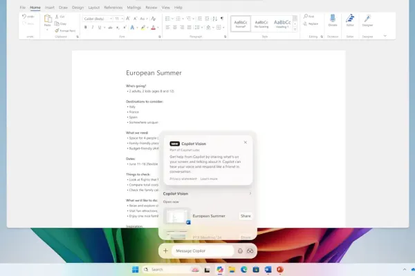 Майкрософт внедряет функции Copilot для Windows
