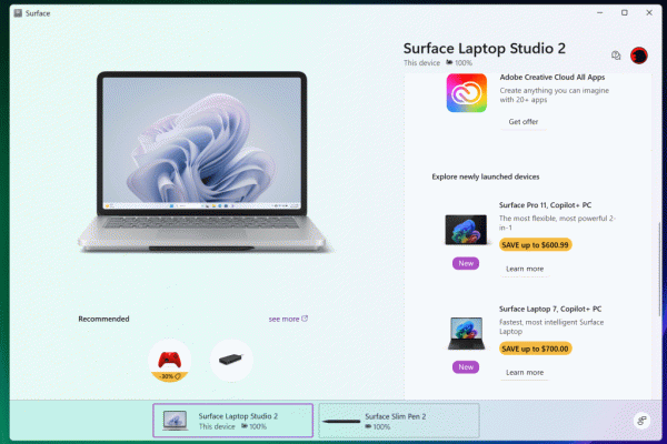 Microsoft продвигает рекламу в приложении Surface на Windows 11