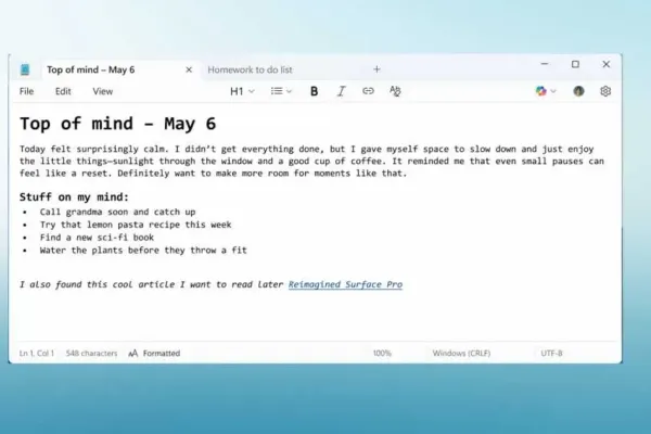 Microsoft обновляет Notepad с новыми возможностями