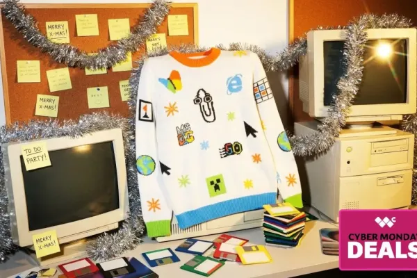 Юбилейный свитер Microsoft с символами Windows 2025