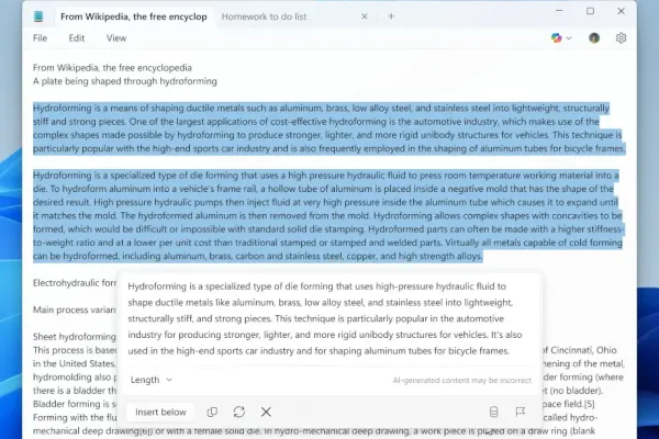 Microsoft расширяет ИИ возможности блокнота Notepad